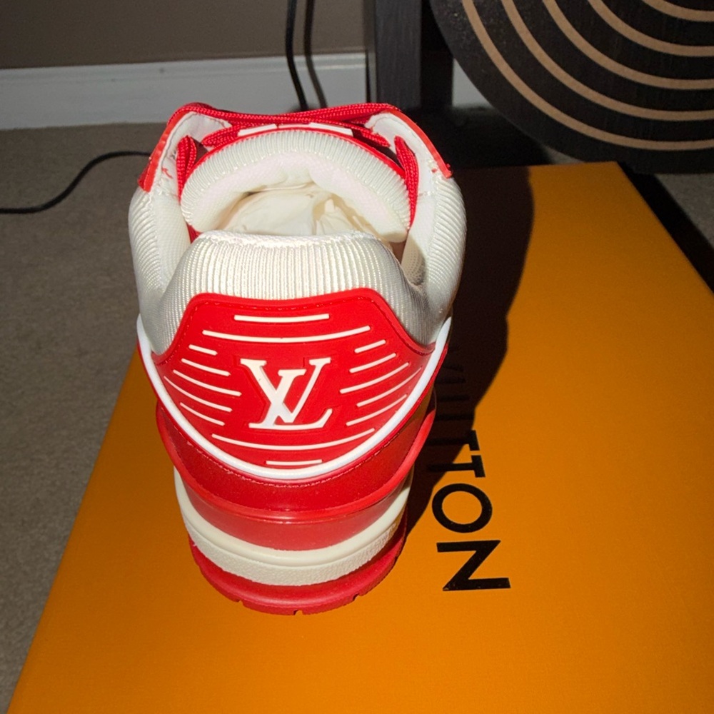 LV Red and White Low-Top Sneaker - Picture 4 of 5